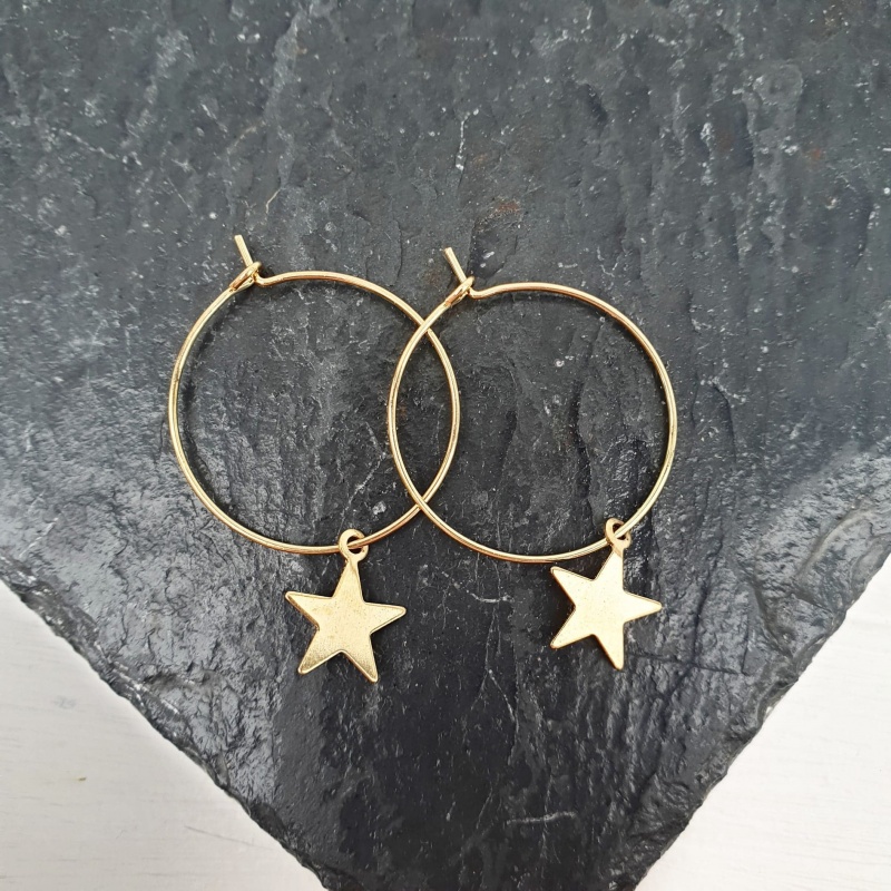 Star Drop Hoop Earrings Gold Annie S Closet