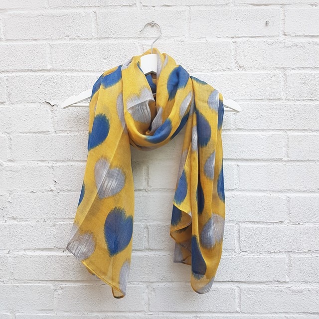 grey and mustard scarf